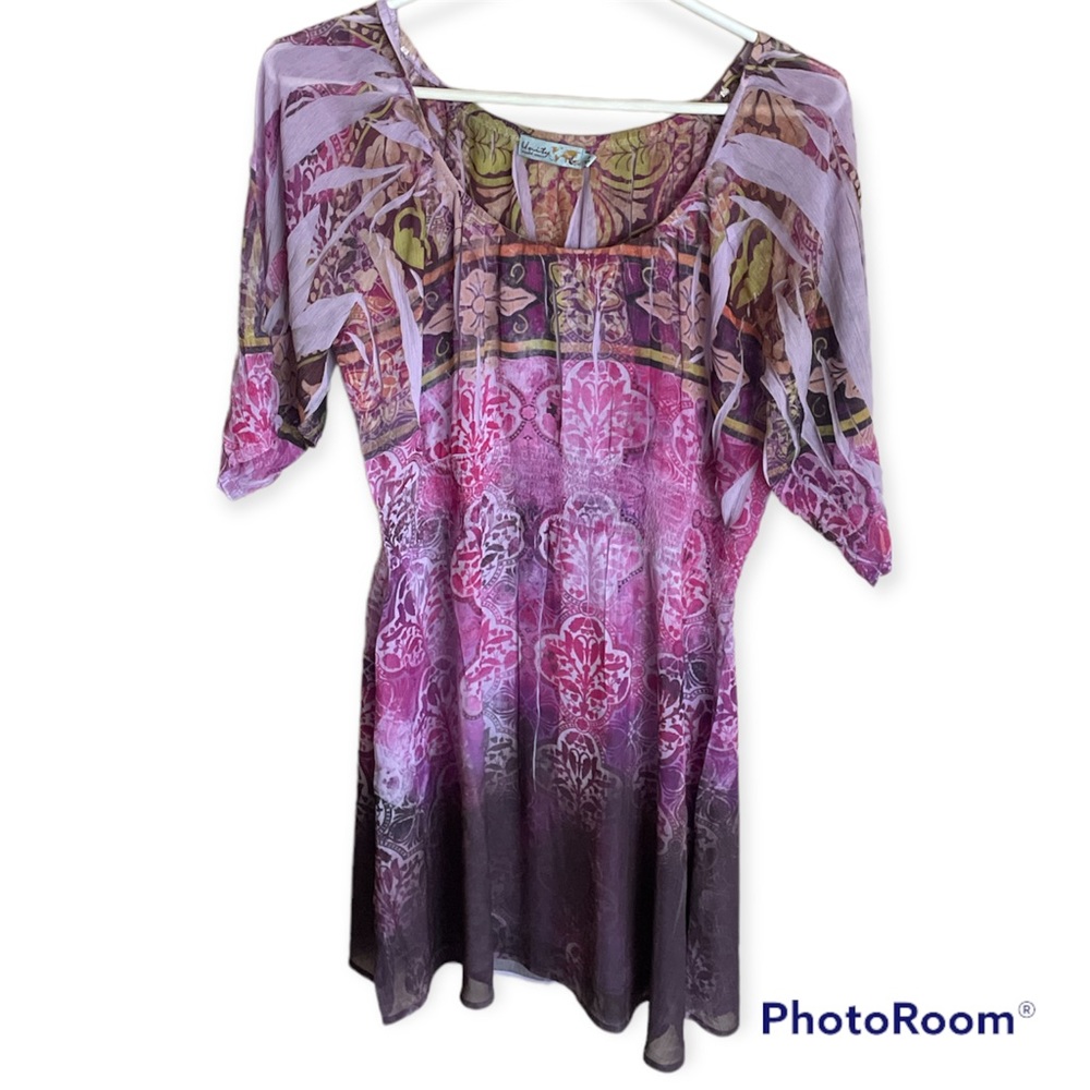 Unity World Wear Purple Dress Womens M Scoop Neck Double Lined Boho lightweight
